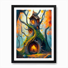 Fairy House In The Forest, Gnome House, Intense Art, Dynamic Painting, Autumn Vibes, Art Print