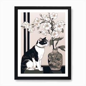 Drawing Of A Still Life Of Camelia With A Cat 4 Art Print