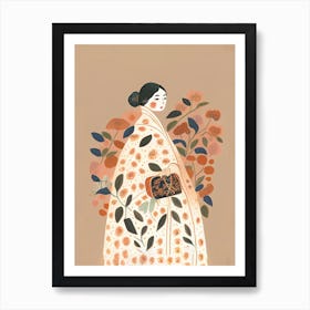 Girl With A Big Flower Dress And Handbag Art Print