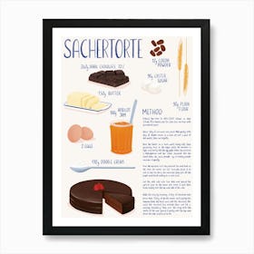 Sachertorte Recipe Illustration Art Print