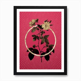 Gold Red Bramble Rose Glitter Ring Botanical Art on Viva Magenta n.0119 Art Print