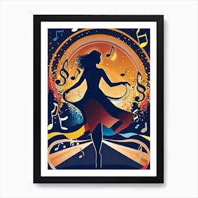 Silhouette Of A Woman With Music Notes Art Print