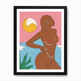 Nude Woman Sunset Beach Painting Art Print