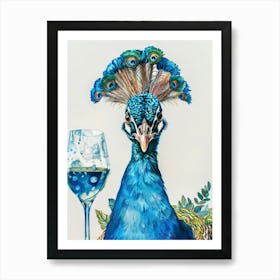 Peacock With Wine Glass 2 Art Print