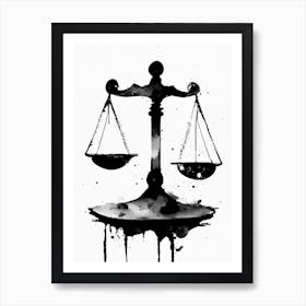 Balance Scale Symbol Black And White Painting Art Print