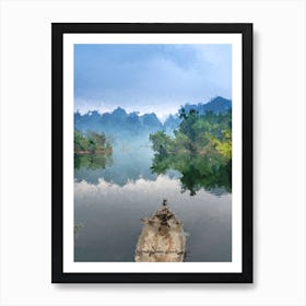 Boat In The Lake At Foggy Dawn Oil Painting Landscape Art Print