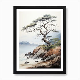 Aogashima Island In Tokyo, Japanese Brush Painting, Ukiyo E, Minimal 2 Art Print