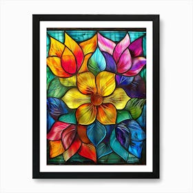 Colorful Stained Glass Flowers 15 Art Print