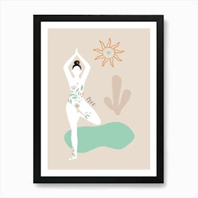 Yoga Pose. Boho Yoga Girl & Flowers — boho poster, boho wall art Art Print