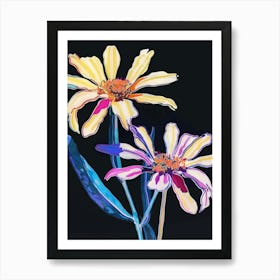 Neon Flowers On Black Cineraria 6 Art Print