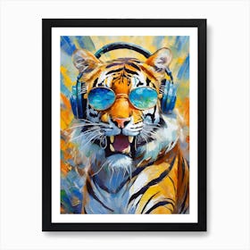 Tiger With Headphones Art Print