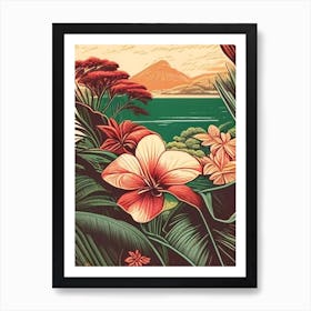 Flores Island Indonesia Vintage Sketch Tropical Destination Art Print