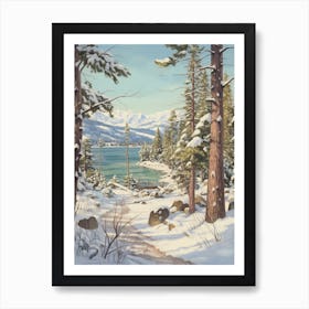 Vintage Winter Illustration Lake Tahoe Usa 2 Art Print