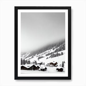 Grindelwald, Switzerland Black And White Skiing Poster Art Print