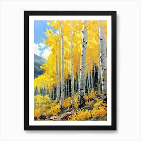 Birch Trees in Fall | Aspen British Columbia American National Park Painting | Yellow Autumn Leaves Art Print