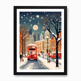 Winter Travel Night Illustration London United Kingdom 6 Art Print