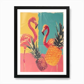 Retro Flamingo & Pineapple Polaroid Inspired 4 Art Print