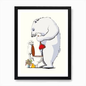 Polar Bear Unblocking Toilet Art Print