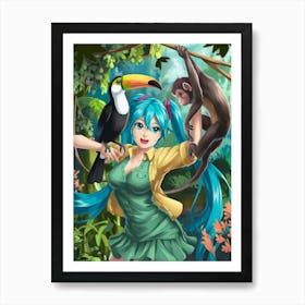 Girl With A Toucan Art Print