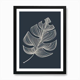 Leaf Lines in Deep Blue Backdrop Art Print