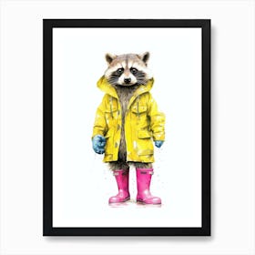 Pink Raccoon Wearing Yellow Boots 2 Art Print