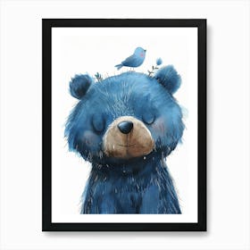 Small Joyful Bear With A Bird On Its Head 8 Art Print