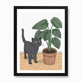 Cat Next To Potted Plant Art Print