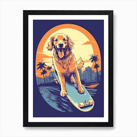 Golden Retriever Dog Skateboarding Illustration 4 Art Print