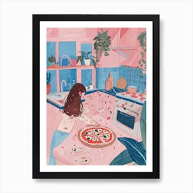 Girl Making A Pizza Lo Fi Kawaii Illustration 3 Art Print