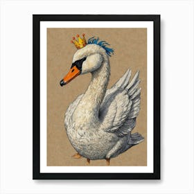 Swan With Crown 2 Art Print