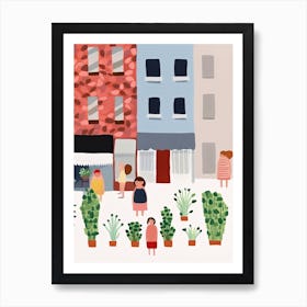 New York City Scene, Tiny People And Illustration 1 Art Print