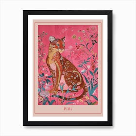 Floral Animal Painting Puma 1 Poster Art Print