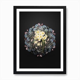 Vintage Bunch Flowered Daffodil Flower Wreath on Wrought Iron Black n.0798 Art Print