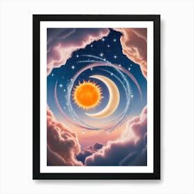 Sun And Moon In The Clouds Art Print