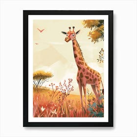 Giraffe In The Grass Colourful Illustration 2 Art Print