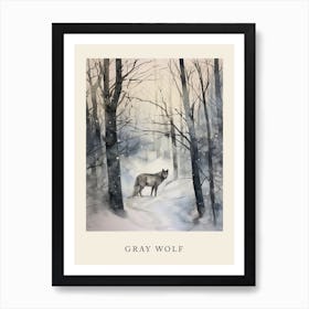 Winter Watercolour Gray Wolf 4 Poster Art Print