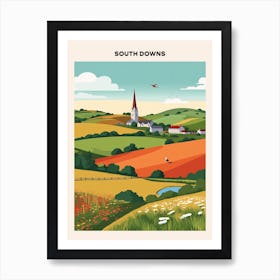 South Downs Midcentury Travel Poster Art Print