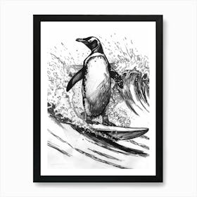 King Penguin Surfing Waves 3 Art Print