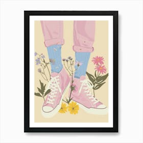 Illustration Pink Sneakers And Flowers 8 Art Print