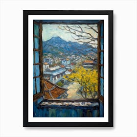 Window View Of Seoul South Korea In The Style Of Expressionism 2 Art Print