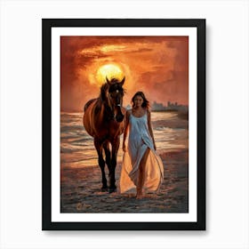 Woman And A Horse Art Print