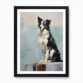 Border Collie Dog, Painting In Light Teal And Brown 1 Art Print