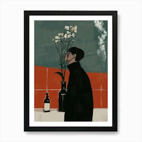 Man Looking At Flowers Art Print