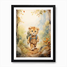 Hiking Watercolour Lion Art Painting 7 Art Print