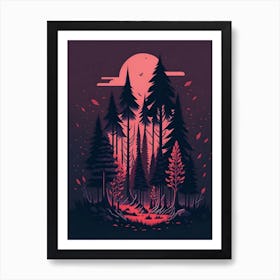 A Fantasy Forest At Night In Red Theme 39 Art Print