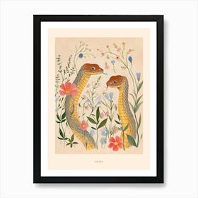 Folksy Floral Animal Drawing Snake 2 Poster Art Print