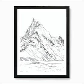 K2 Pakistan China Line Drawing 2 Art Print