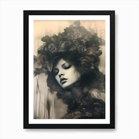 Dark Gothic Witch Portrait, Mystical Nature Woman Art Print