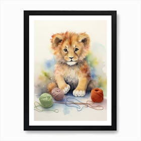 Knitting Watercolour Lion Art Painting 1 Art Print