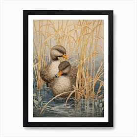 Two Ducklings Japanese Woodblock Style  3 Art Print